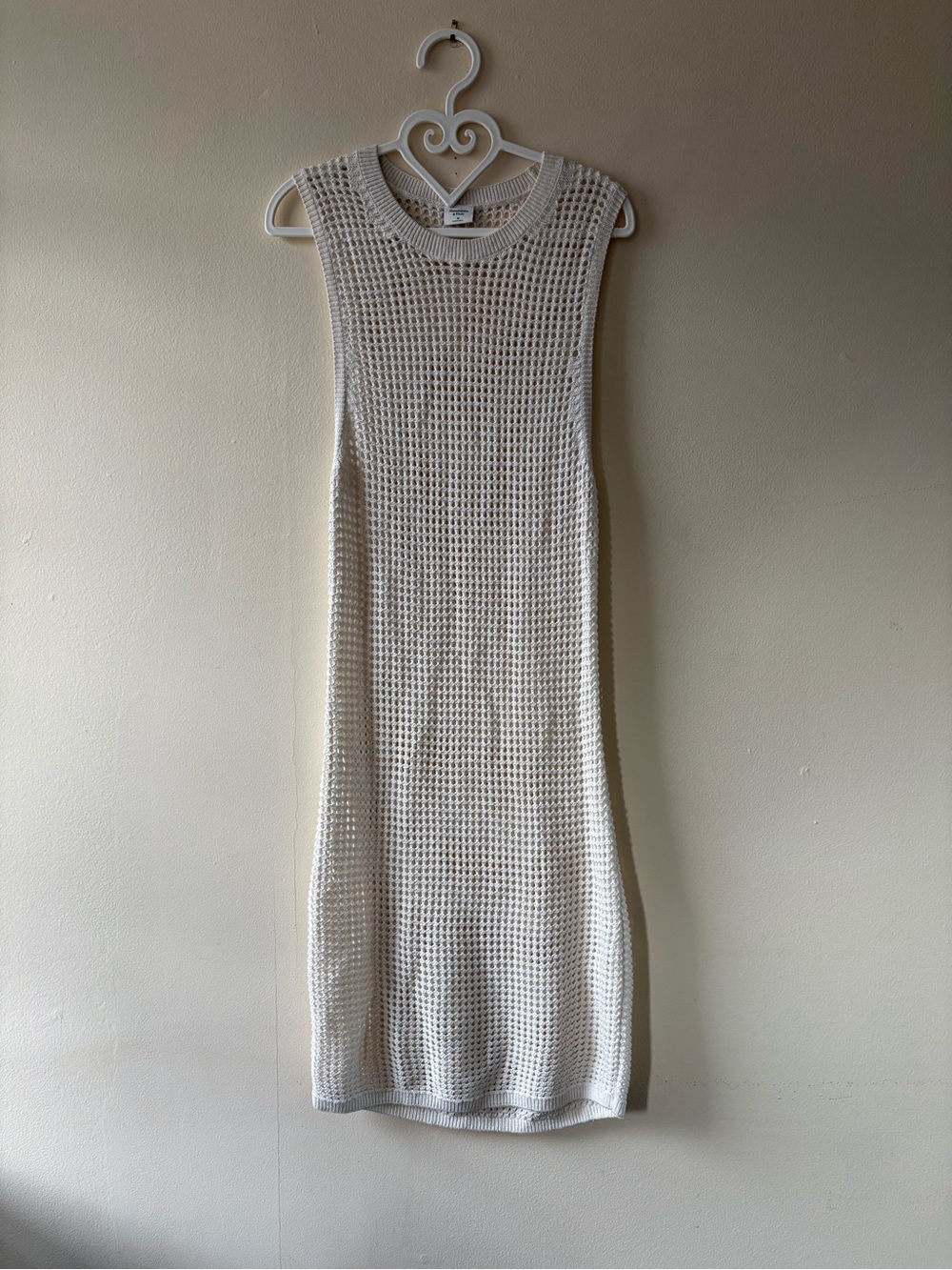 Abercrombie Sleeveless Cream Knit Mesh Midi Dress